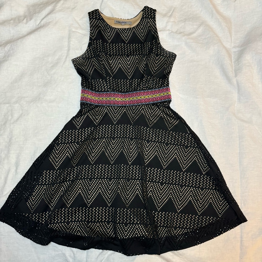Bailey Blue black mini halter dress, mesh with nude liner, size small